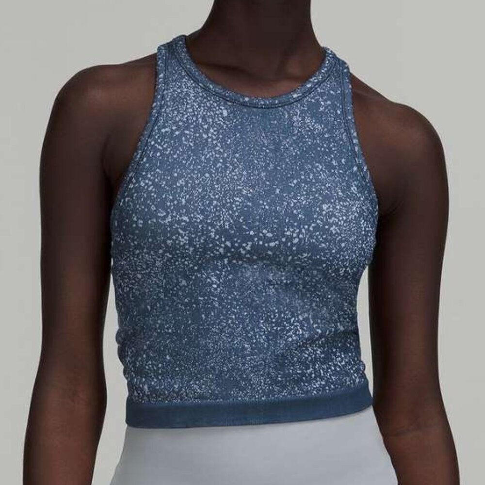 NWT Lululemon Ebb to Street Cropped Racerback Tank Top - 14 Distorted Noise Blue